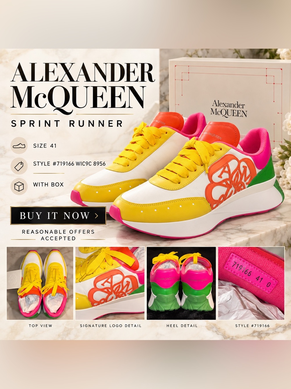 Alexander McQueen Sprint Runner Multicolor Sneakers Size 41 w/ Box